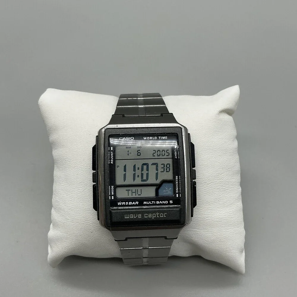 Casio Wave Ceptor WV-59J Mens Watch 36mm Digital Silver Tone New Battery 8.25